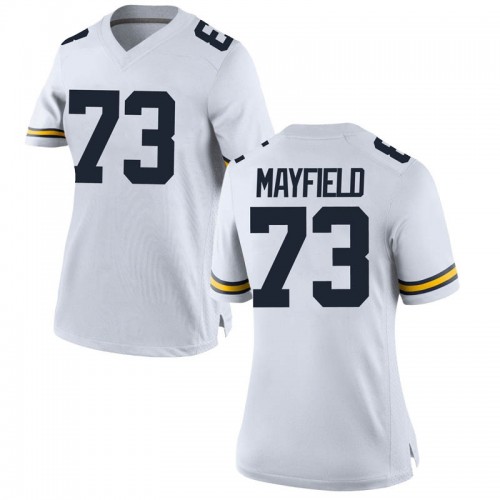 Jalen Mayfield Michigan Wolverines Women's NCAA #73 White Game Brand Jordan College Stitched Football Jersey UOE7354MW